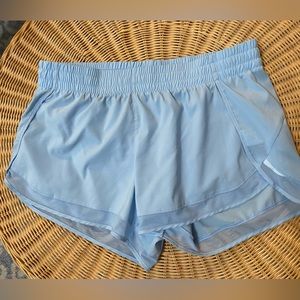 Light Blue Athleta Mesh Racer Run Shorts